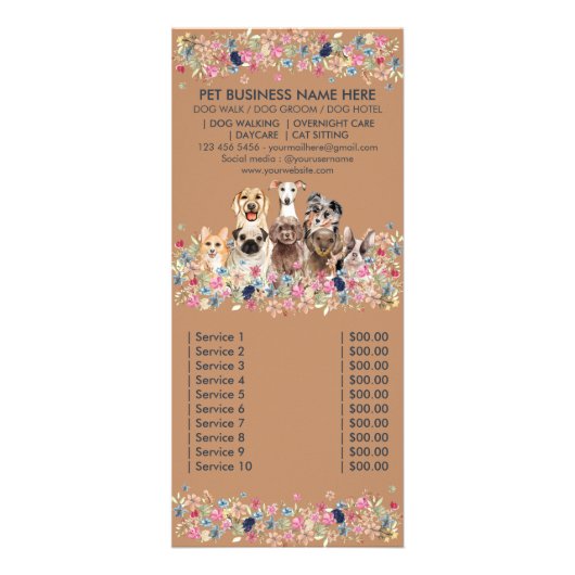 Hundeleistungen Haustier Preisliste Werbekarte (Hinten)