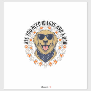 Hundeliebe Vintage Retriever Pfotenabdruck-Shirt-D Aufkleber