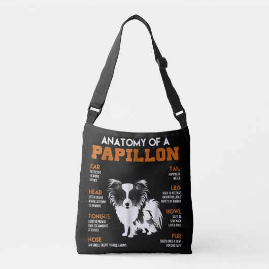 Hundeliebhaber | Anatomie eines Papillonhundes Tragetaschen Mit Langen Trägern (Vorderseite)