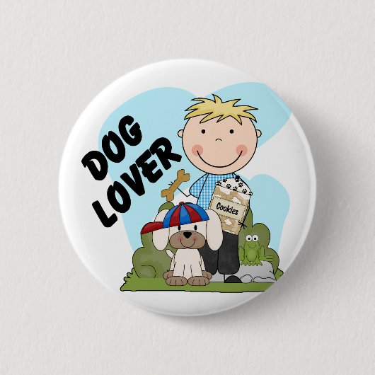 Hundeliebhaber-blonde Jungen-T-Shirts und Button (Vorderseite)