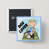 Hundeliebhaber-blonde Jungen-T-Shirts und Button (Vorne & Hinten)