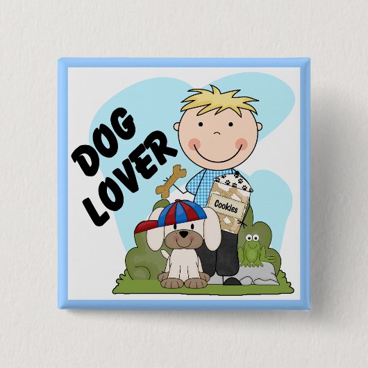 Hundeliebhaber-blonde Jungen-T-Shirts und Button (Vorderseite)