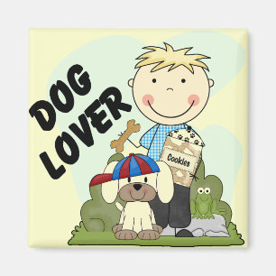 Hundeliebhaber-blonde Jungen-T-Shirts und Magnet