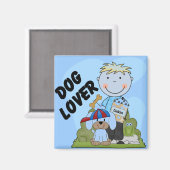 Hundeliebhaber-blonde Jungen-T-Shirts und Magnet (Vorderseite/Rückseite)
