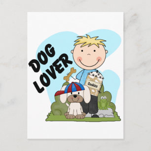 Hundeliebhaber-blonde Jungen-T-Shirts und Postkarte