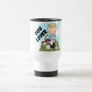 Hundeliebhaber-blonde Jungen-T-Shirts und Reisebecher