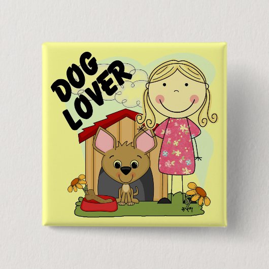 Hundeliebhaber-blonde Mädchen-T - Shirts und Button (Vorderseite)
