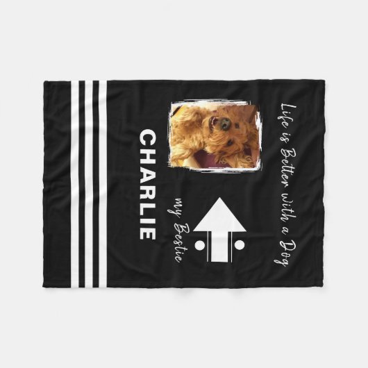 Hundeliebhaber Foto Name schwarz Fleecedecke (Vorderseite (Horizontal))