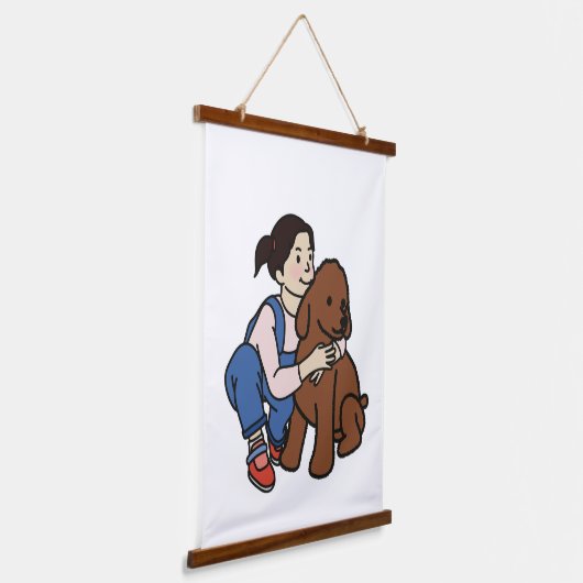 Hundemädchen Wandteppich Mit Holzrahmen (Gewinkelt)