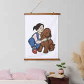 Hundemädchen Wandteppich Mit Holzrahmen (Schlafzimmer)