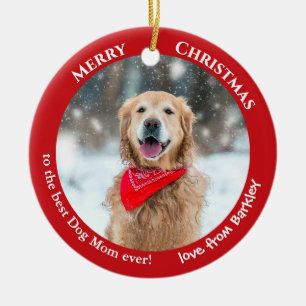 Hundemama benutzerdefiniertes Foto Rot Weihnachten Keramik Ornament