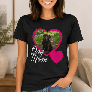 Hundemama Schrift Rosa Herz Foto Schwarz T-Shirt