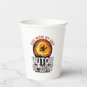 Hundemutter Hexe bei Nacht Vintage-Halloween-Shirt Pappbecher