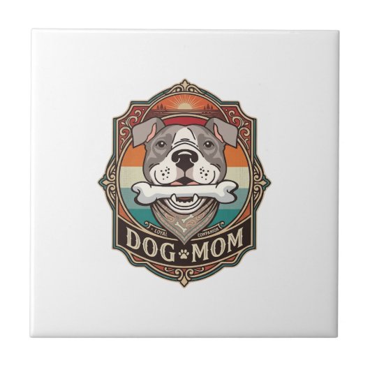 Hundemutter-Knochen-Bandana-Vintage-Rahmen_1 Fliese (Vorderseite)