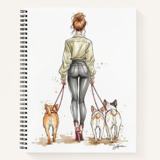 Hundemutter Notizbuch | Modeillustration Hundetrai (Vorderseite)
