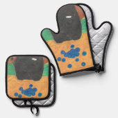 Hundenknase und Heidelbeere Ofenhandschuh & Topflappen-Set (Vorderseite/Rückseite)