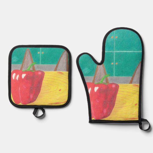 Hundeohren und Pfeffer Ofenhandschuh & Topflappen-Set (Vorderseite)