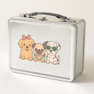 Hundepals Trio - Süßes Trio von Hunden im Pastells Metall Brotdose