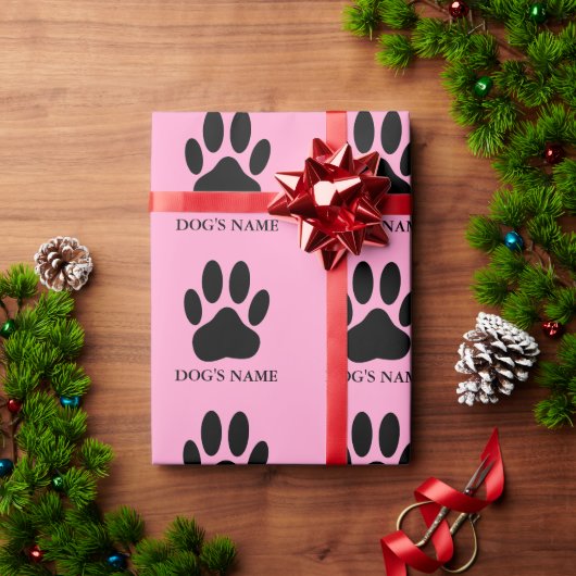 Hundepapier pawprint Schwarz und Rosa Wrapping Pap Geschenkpapier (Feiertagsgeschenk)