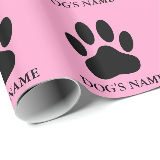 Hundepapier pawprint Schwarz und Rosa Wrapping Pap Geschenkpapier (Rolleneckpunkt)