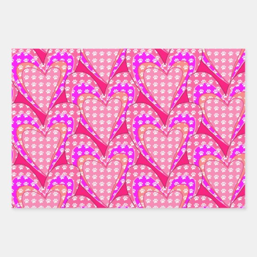 Hundepapierdrucke und rosa Herzmuster Geschenkpapier Set (Vorderseite)