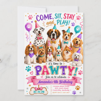 Hundeparty Bunter Wasserfarben-Hundegeburtstag Einladung