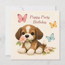 Hundeparty Geburtstags Florale Butterfly Einladung