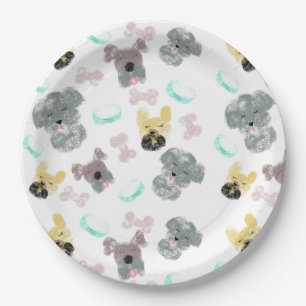 Hundeparty-Muster Rosa Blau Pappteller