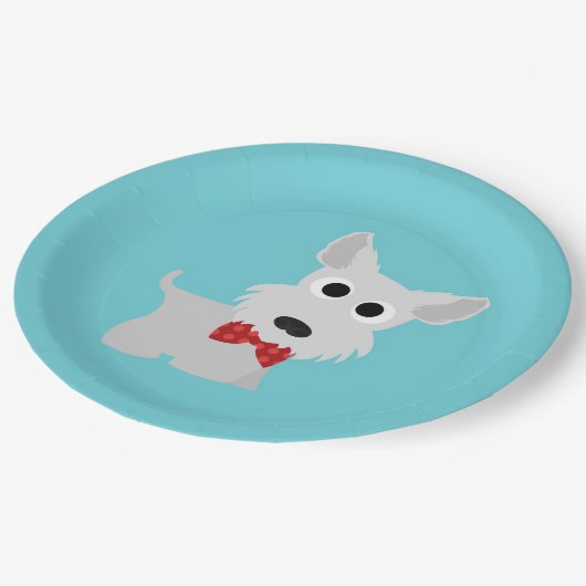 HundeParty-Türkis Westie Abendessen-Papier-Teller Pappteller (Schrägansicht)