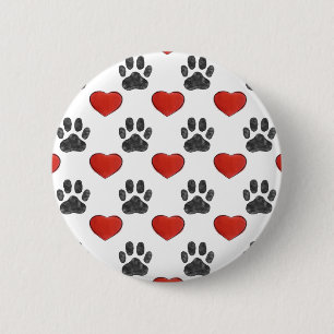Hundepaws und rotes Herz-Malmuster Button