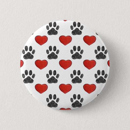 Hundepaws und rotes Herz-Malmuster Button (Vorderseite)
