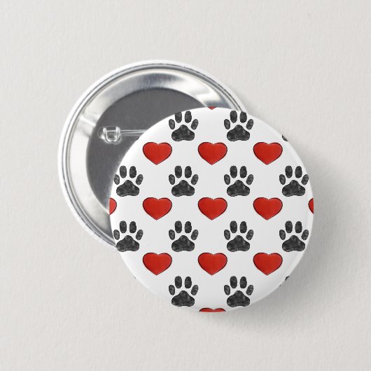 Hundepaws und rotes Herz-Malmuster Button (Vorne & Hinten)
