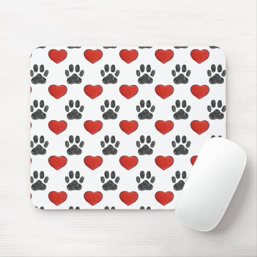 Hundepaws und rotes Herz-Malmuster Mousepad (Mit Mouse)
