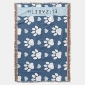 Hundepaws, weiße Paws, blaue Herzen, Ihr Name Decke (Vorderseite Vertikal)