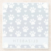 Hundepaws, weiße Paws, blaue Herzen, Ihr Name Glasuntersetzer (Rückseite)