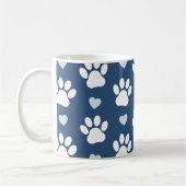 Hundepaws, weiße Paws, blaue Herzen, Ihr Name Kaffeetasse (Links)