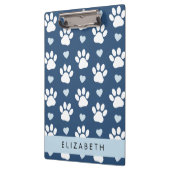 Hundepaws, weiße Paws, blaue Herzen, Ihr Name Klemmbrett (Links)
