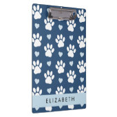 Hundepaws, weiße Paws, blaue Herzen, Ihr Name Klemmbrett (Rechts)