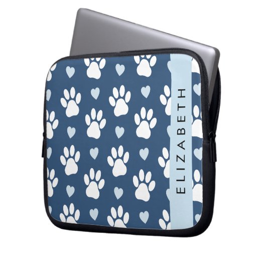 Hundepaws, weiße Paws, blaue Herzen, Ihr Name Laptopschutzhülle