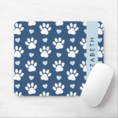 Hundepaws, weiße Paws, blaue Herzen, Ihr Name Mousepad (Mit Mouse)