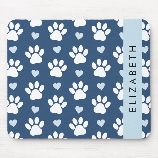 Hundepaws, weiße Paws, blaue Herzen, Ihr Name Mousepad (Vorne)