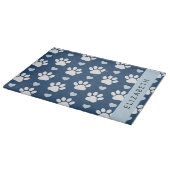 Hundepaws, weiße Paws, blaue Herzen, Ihr Name Schneidebrett (Ecke)