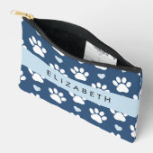 Hundepaws, weiße Paws, blaue Herzen, Ihr Name Zubehörtasche (Offen)