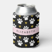 Hundepaws, weiße Paws, goldene Herzen, Ihr Name Dosenkühler (Kanne Vorderseite)