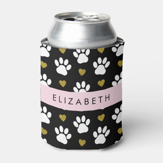 Hundepaws, weiße Paws, goldene Herzen, Ihr Name Dosenkühler (Kanne Vorderseite)