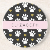 Hundepaws, weiße Paws, goldene Herzen, Ihr Name Getränkeuntersetzer (Vorne)