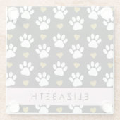 Hundepaws, weiße Paws, goldene Herzen, Ihr Name Glasuntersetzer (Rückseite)