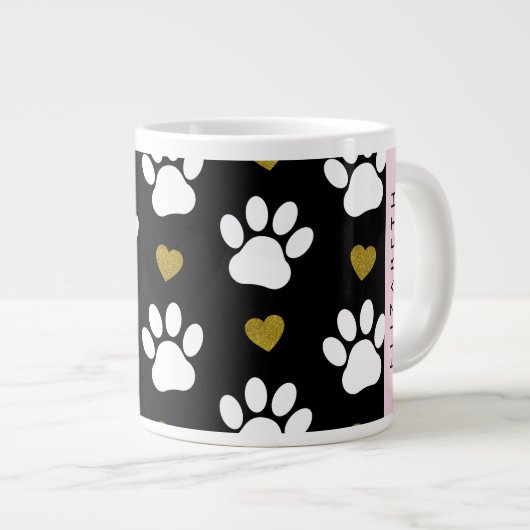 Hundepaws, weiße Paws, goldene Herzen, Ihr Name Jumbo-Tasse (Vorderseite Rechts)