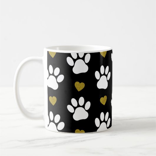 Hundepaws, weiße Paws, goldene Herzen, Ihr Name Kaffeetasse (Links)