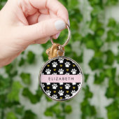 Hundepaws, weiße Paws, goldene Herzen, Ihr Name Schlüsselanhänger (Hand)